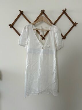 Altar'd State White Textured V-Neck Dress with Tie Back